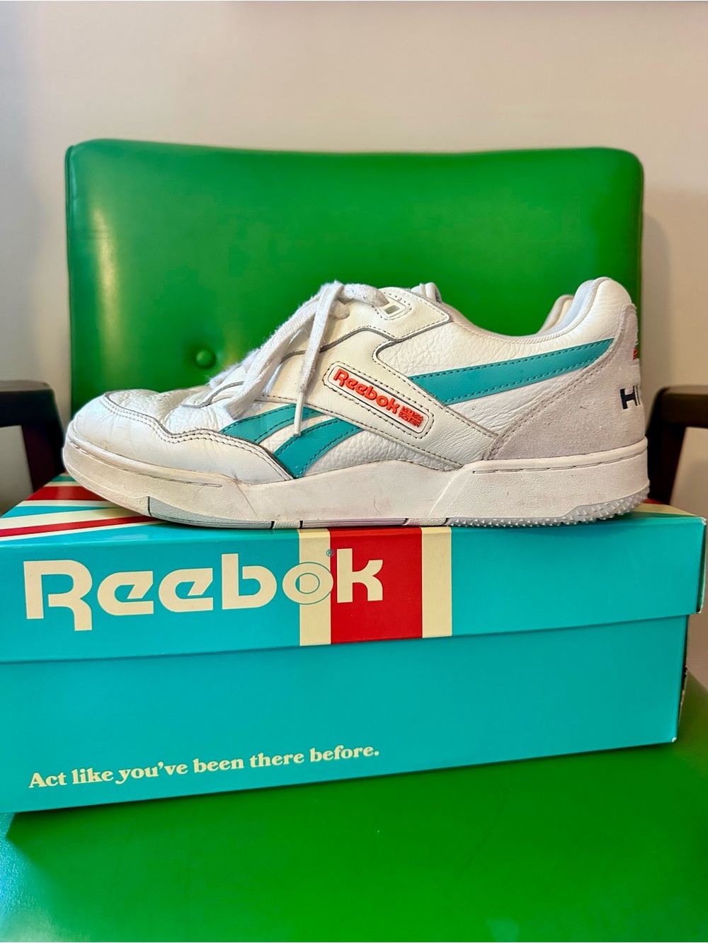 Reebok White Teal Low-Top Sneakers